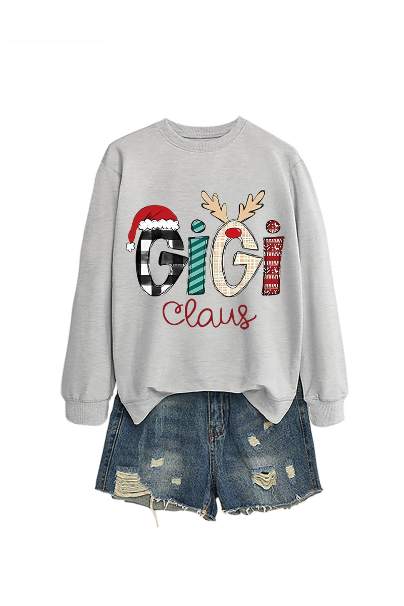 Christmas Print Crew Neck Loose Pullover Sweatshirt