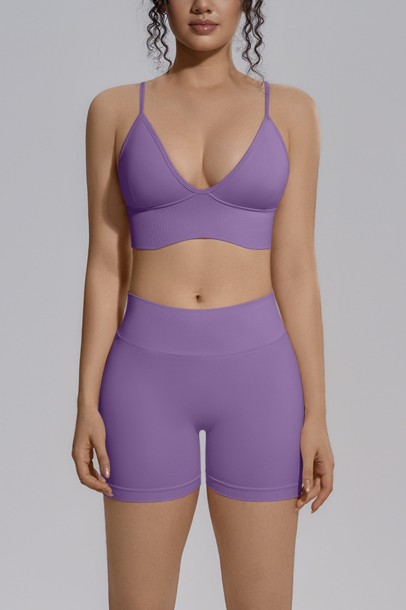Women's Seamless Triangle Cup Bra And Yoga Shorts Set
