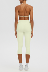 Women Halter V-neck Bra & High Waist Capri Leggings Yoga Set