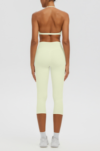 Women Halter V-neck Bra & High Waist Capri Leggings Yoga Set