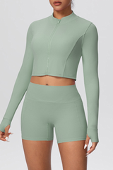 Women's Two Piece Set:Stand Collar Cropped Jacket And Shorts