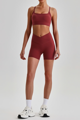 Women's Brushed Cutout Bra & V-Waist No Front Seam Shorts Set