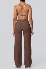 Women's Solid Color Criss-Cross Back Sports Set.