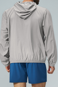 Men's Fall Hooded Full Zip Elastic Hem Outdoor Hooded Jacket