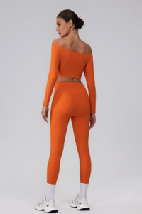 Women's Scalloped Off-Shoulder Long Sleeve Top& Leggings Set
