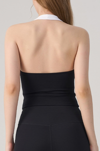 Women's Athletic Halterneck Color Block Cropped Tank Top