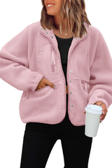 Women's Fall/Winter Patch Pockets Fleece Snap Button Jacket