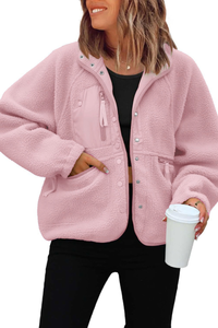 Women's Fall/Winter Patch Pockets Fleece Snap Button Jacket