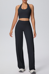 Women's Athletic Set:U-neck Halterneck Bra And Wide Leg Pant