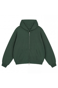 Unisex Fall Relaxed Drop Shoulder Full Zip Hooded Jacket