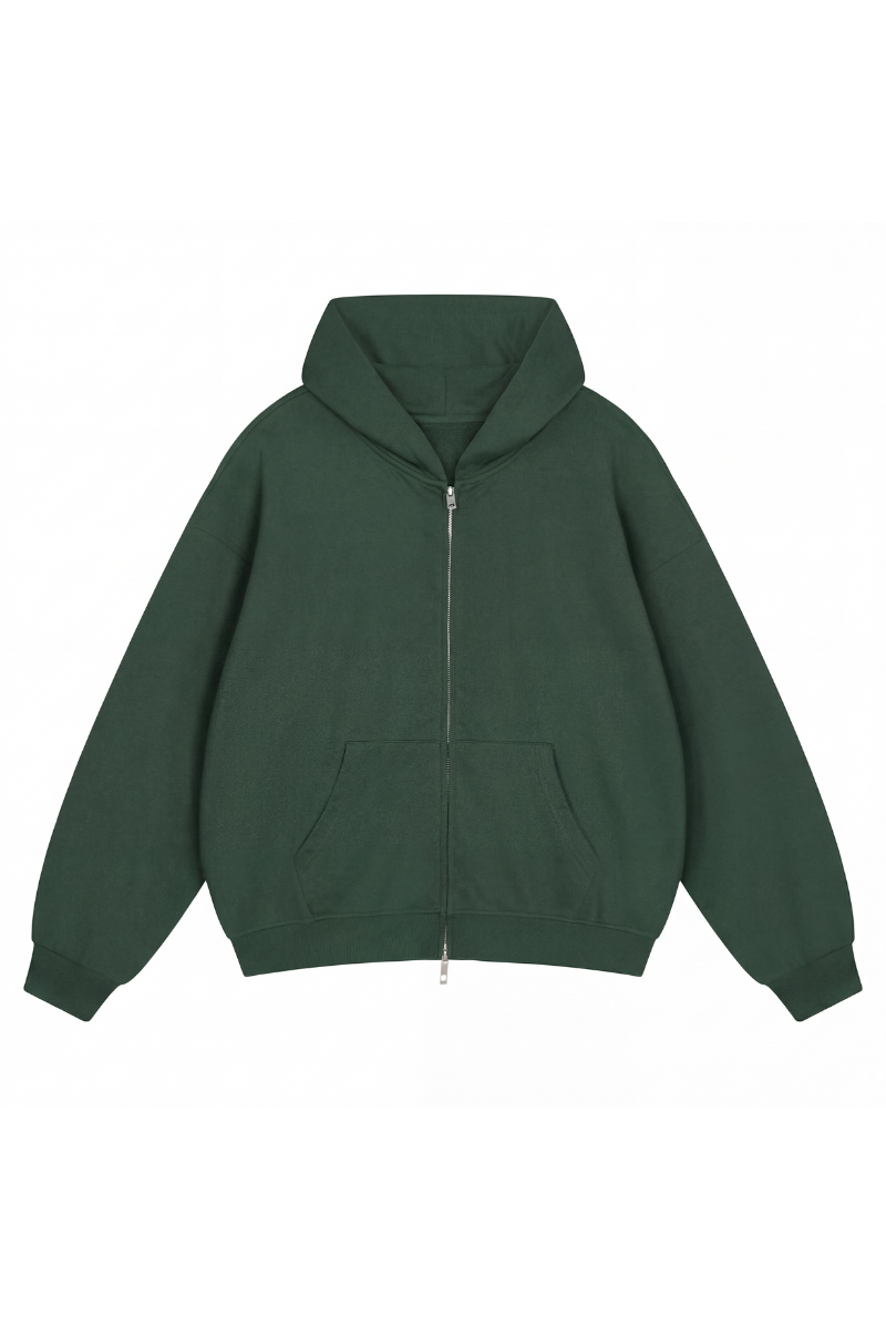 Unisex Fall Relaxed Drop Shoulder Full Zip Hooded Jacket