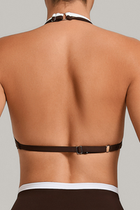 Women's Color Block Set:Halter Bra & V Waist Pocket Shorts