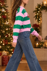 Women's Fall Christmas Embroidery Stripe Sweatshirt