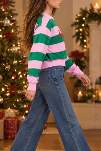 Women's Fall Christmas Embroidery Stripe Sweatshirt