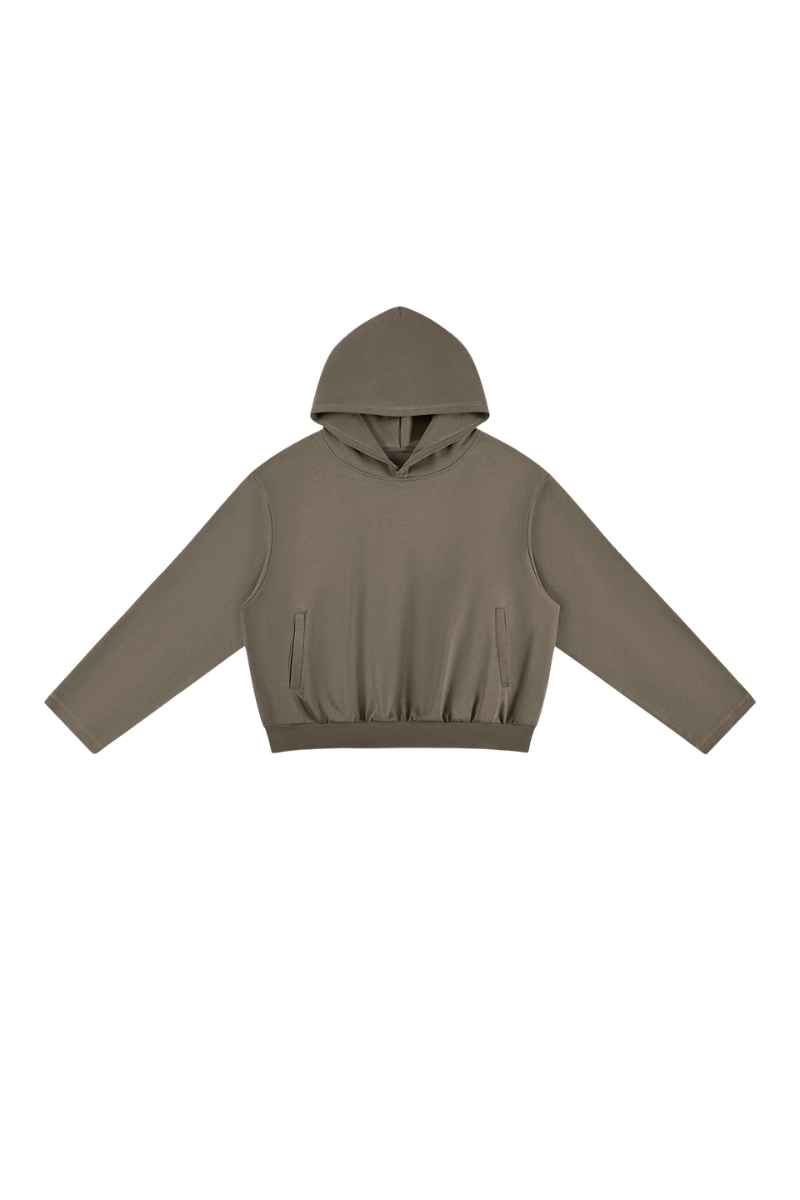 Men's Fall Boxy Cropped Kangaroo Pocket Drop-Shoulder Hoodie