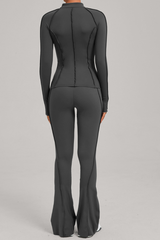 Versatile zipper-fastened matte-finish yoga three-piece set