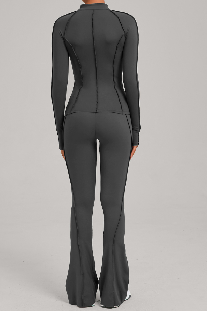 Versatile zipper-fastened matte-finish yoga three-piece set