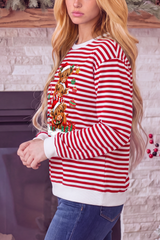 Women's Christmas Cow Striped Color Block Sweatshirt