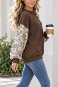 Women's Fall Color Block Camouflage Mockneck Sweatshirt