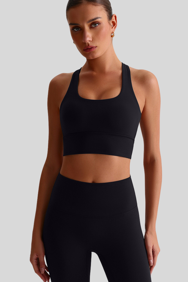 Women Cross Back Naked Feel Sports Bra: Removable Padded Yoga Top + Crisscross Back Design