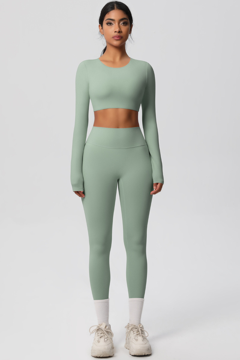 Women Tight Yoga Set:Long Sleeve Top + High Waisted Leggings