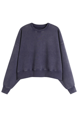 Women's Fall Solid Washed Cropped Crew Neck Sweatshirt
