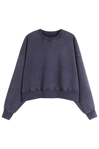 Women's Fall Solid Washed Cropped Crew Neck Sweatshirt