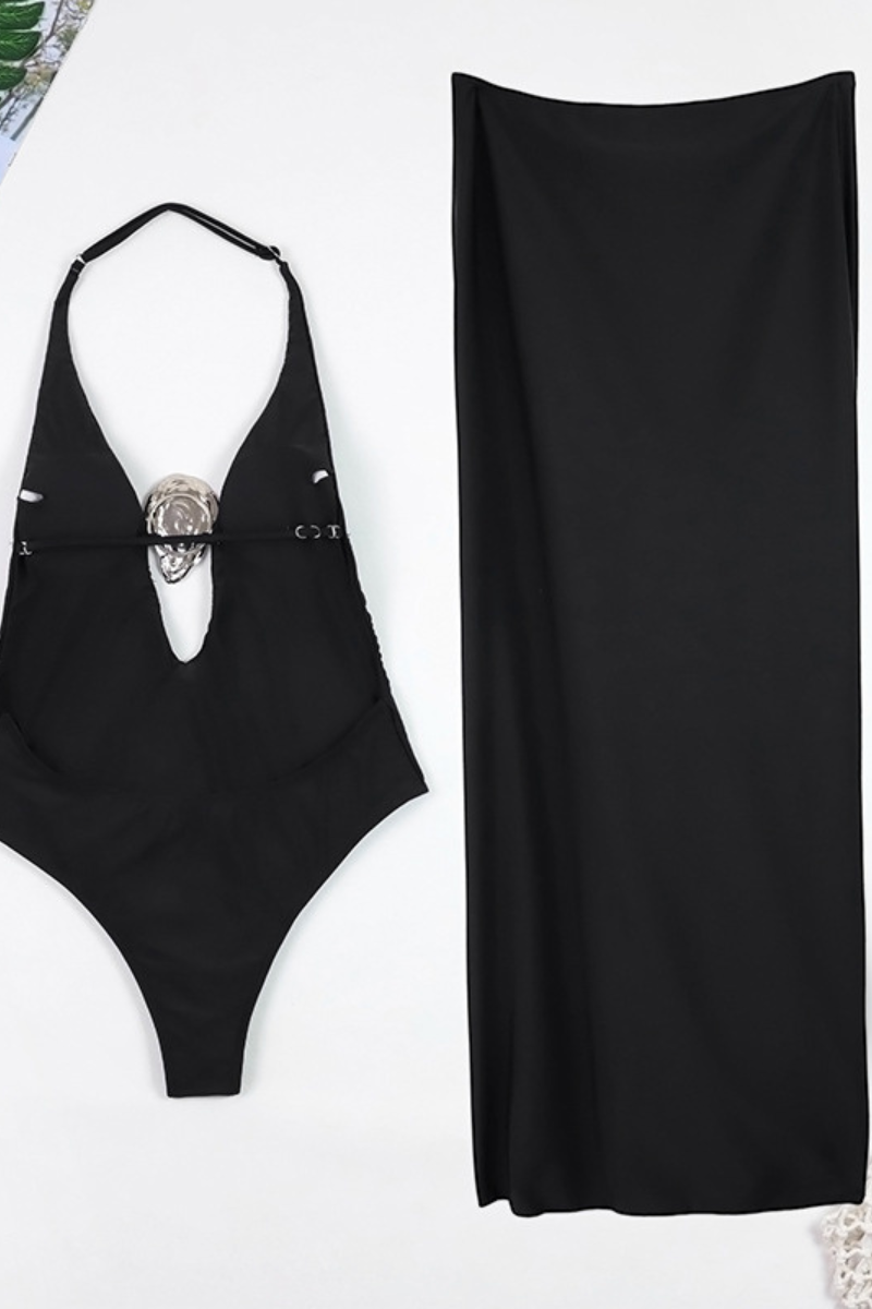 Women's Sexy Halter Cross Slim One Piece Swimsuit Set