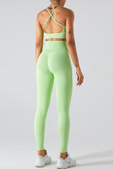 Women's Set:U-neck Cross Back Bra & High Waist Leggings