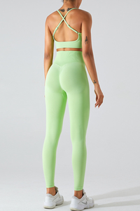 Women's Set:U-neck Cross Back Bra & High Waist Leggings