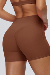 Women's No Front Seam Pleated Buttocks Lift Workout Shorts