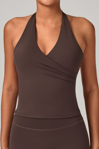 Women's Athletic V-neck Pleated Halterneck Tank Top