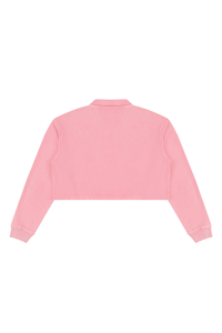 Women's  Fall 100% Cotton Collared V-Neck Crop Sweatshirt