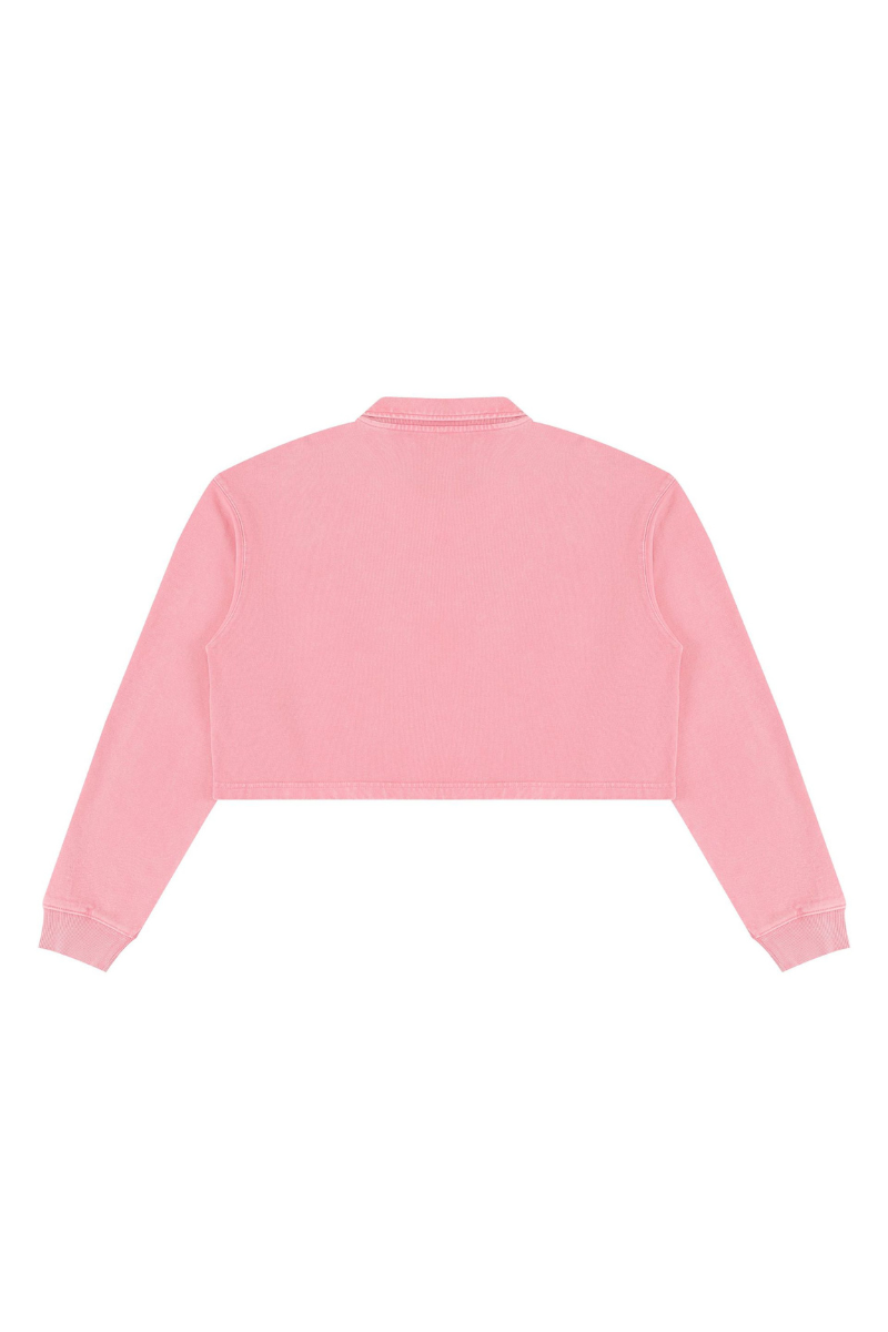 Women's  Fall 100% Cotton Collared V-Neck Crop Sweatshirt