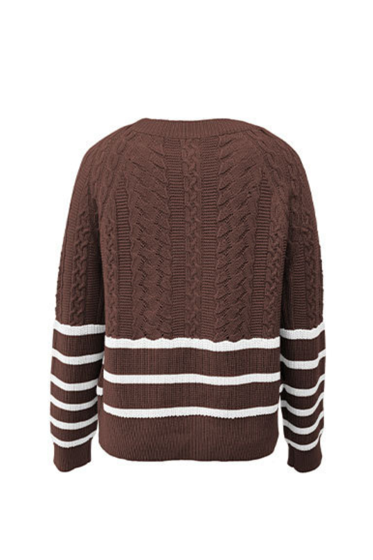 Women's Winter Crew Neck Cable Knit Contrast Stripe Sweater