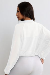Women's Mock Neck Full Mesh Sheer Cropped Zip-Up Jacket