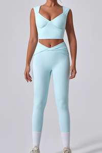 Women's Cropped Tank Top And Twist Cross Waist Leggings Set