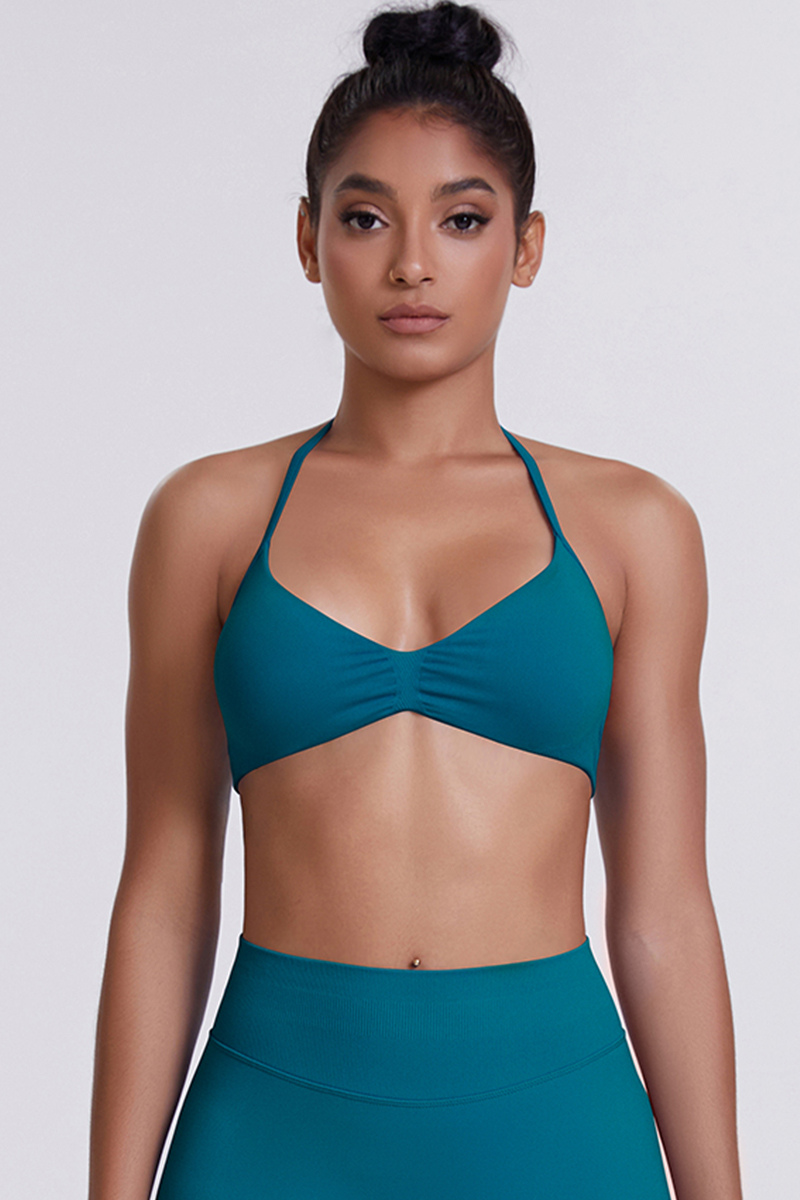 Women's Seamless Pleated Halterneck Sports Bra