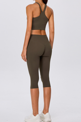 Women's V Neck Y Back Crop Tank & Capri Leggings Yoga Sets
