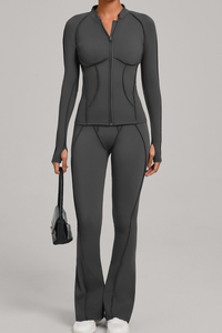 Ladies' zipper long-sleeve two-piece set