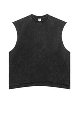 Vintage Washed Distressed Slit Sleeveless Tank Tops