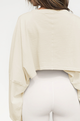 Women's Fall Cropped Drop Shoulder Relaxed Long Sleeve Top