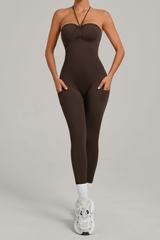 Women's Pleated Buttocks Lift Side Pocket Jumpsuits