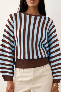 Women's Fall Cropped Color Block Striped Knit Sweater