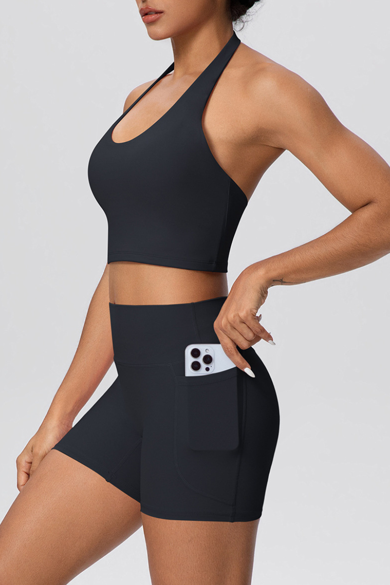 Women's Two Piece Set:Halter U-neck Bra & High Waist Shorts