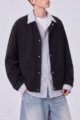 Men's Preppy Faux Layered Striped Trim Collared Jacket
