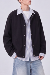 Men's Preppy Faux Layered Striped Trim Collared Jacket