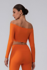 Women's Scalloped Off-Shoulder Cropped Long-Sleeve Sport Top