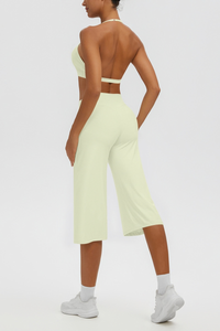 Women's Halter Bra & Wide Leg Yoga Cropped Pants Set