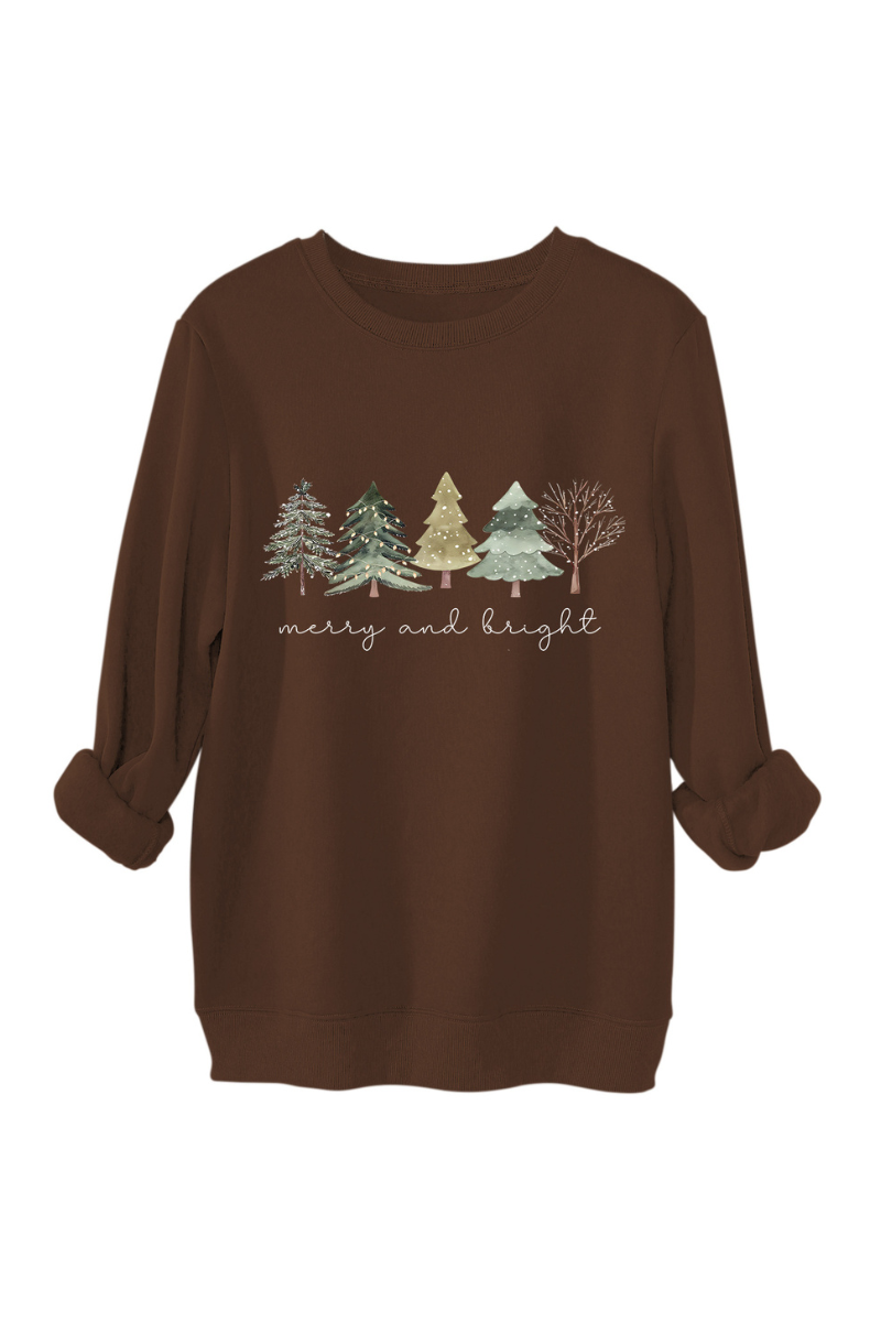 Women's Fall Christmas Tree Print Crew Neck Sweatshirt
